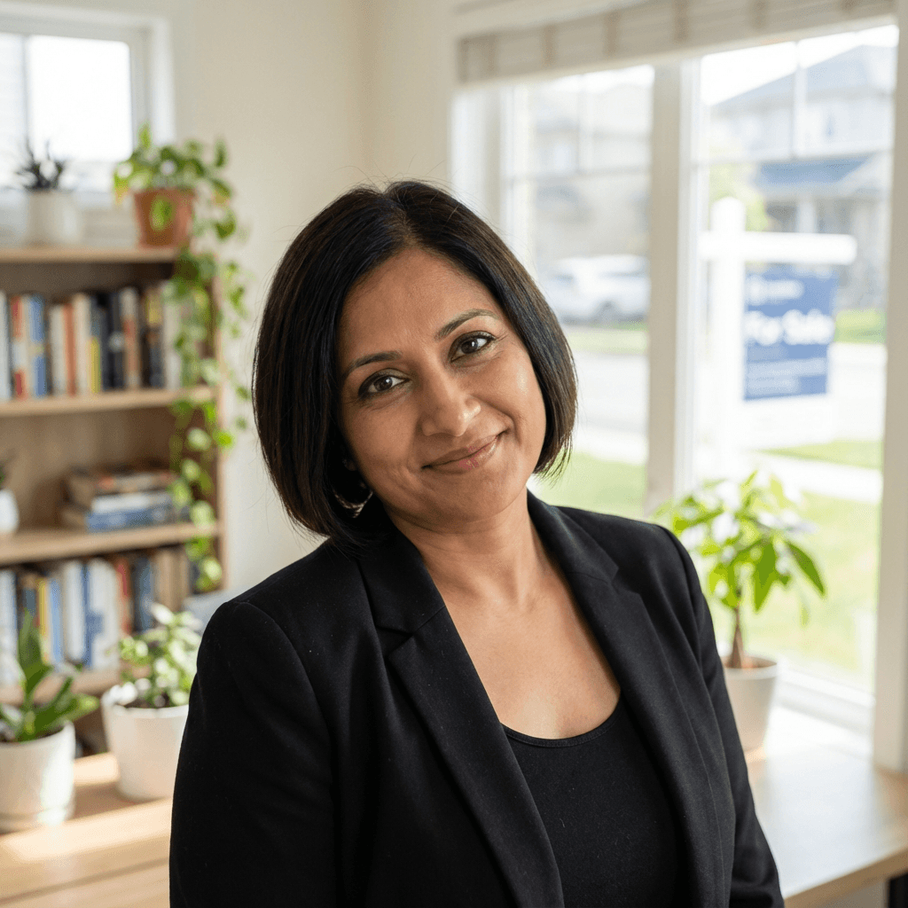 Headshot of a focused female credit specialist in a professional blazer