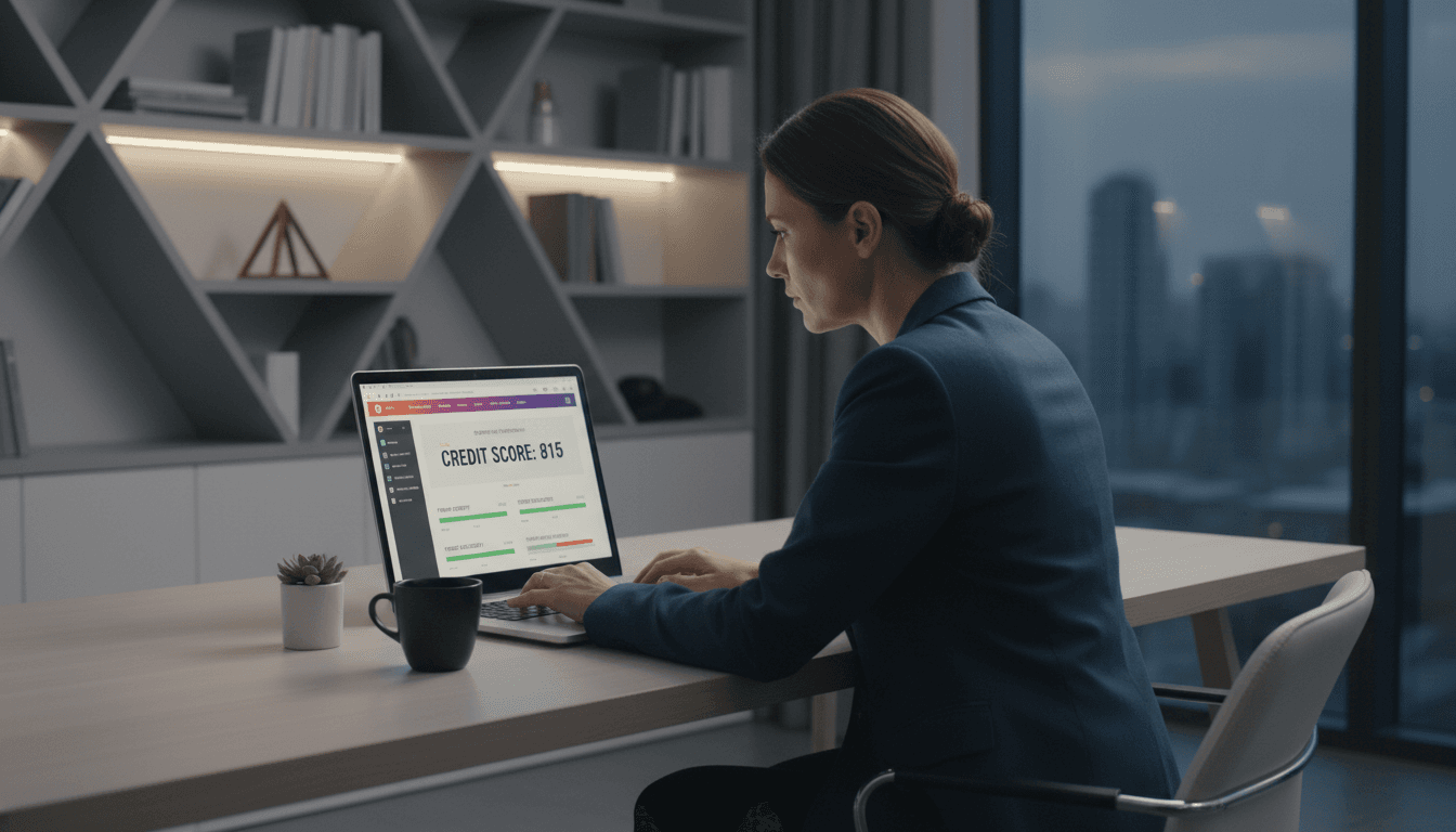 Person reviewing credit report on laptop