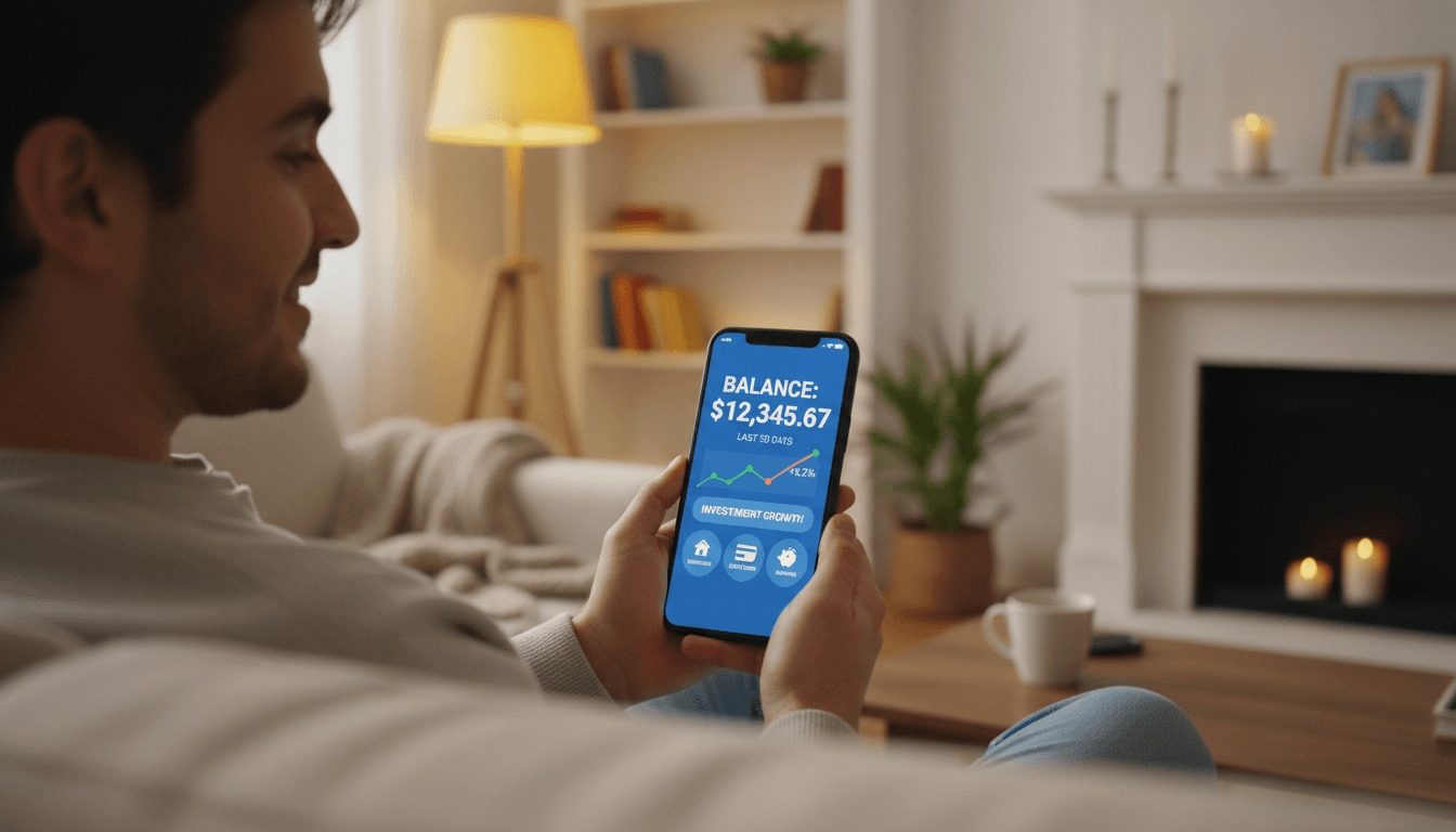 Person checking financial progress on mobile app